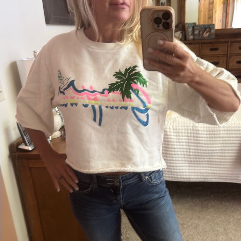 Gucci White Cropped Palm Graphic Tee